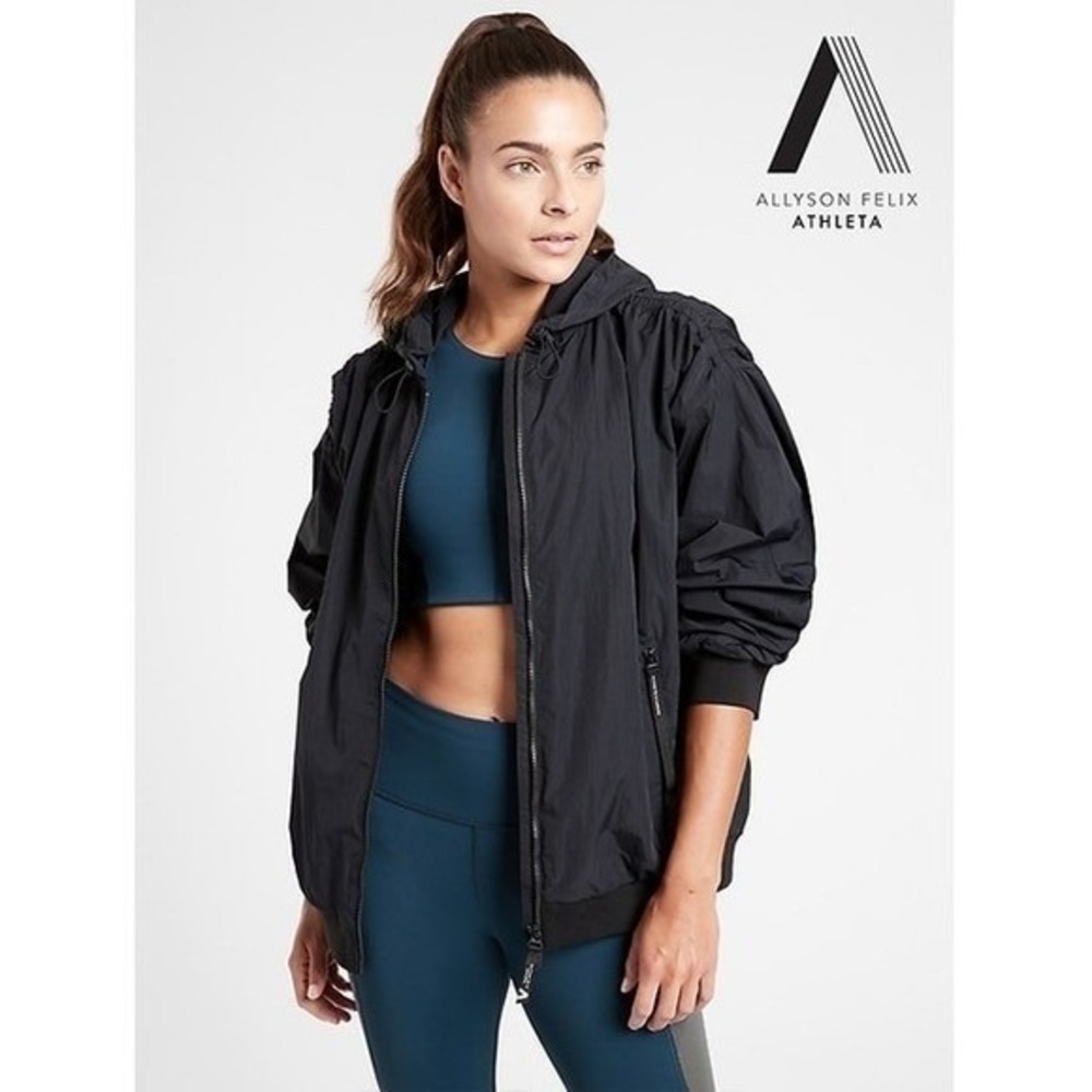 Athleta Windbreaker‎ Hooded Jacket Black Size Medium
